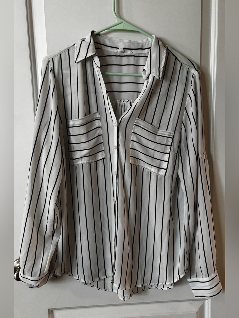 Maurices Black and White Striped Button-Front Top
